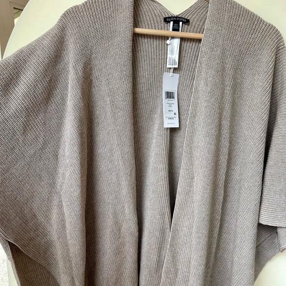 NWT Eileen Fisher Peruvian Organic Cotton Open Front Serape Wrap - Bone, OS - Picture 3 of 5